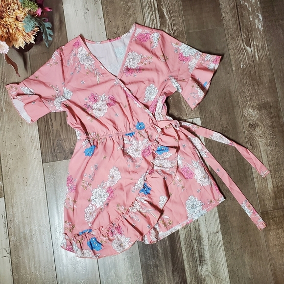 NWOT Teurkia Pink Floral Girls Romper Size Large - Picture 4 of 16